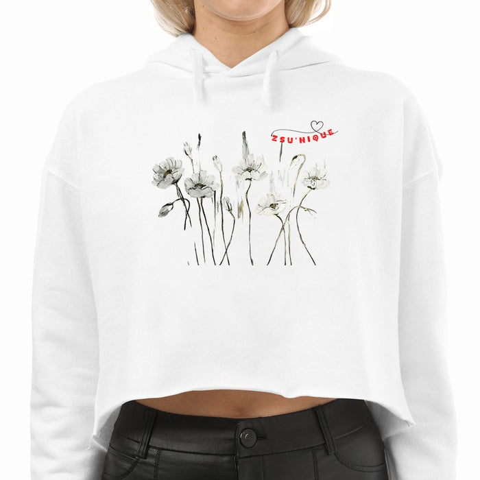 White Daisies - Women's Crop Hoodie